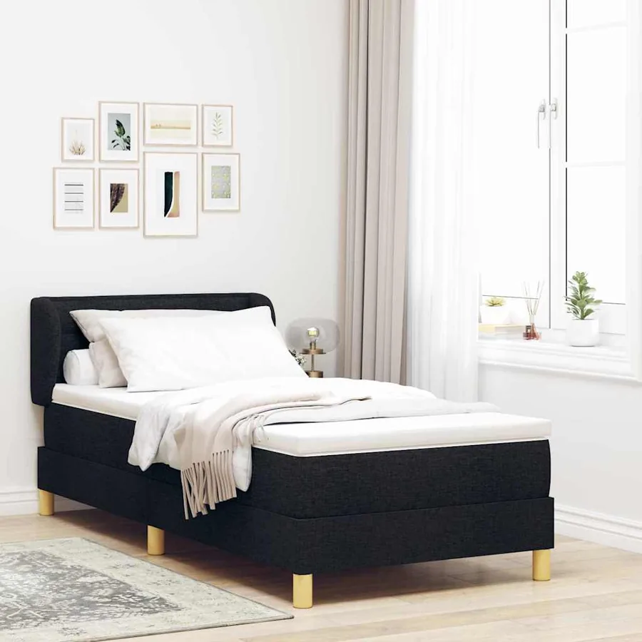 Lit à ressorts avec matelas Noir 100 x 200 cm tissu