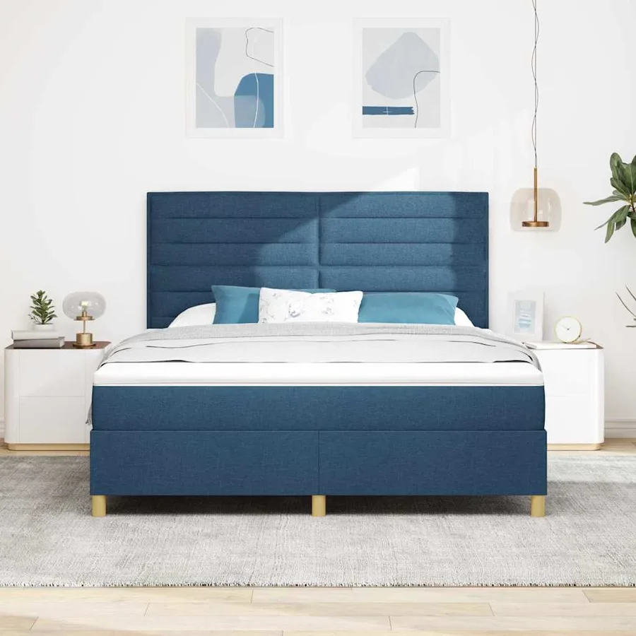 Lit à ressorts avec matelas Bleu 180 x 200 cm tissu - 3