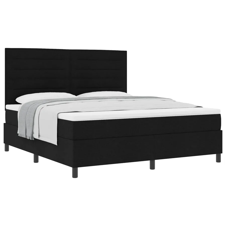 Lit à ressorts avec matelas Noir 180 x 200 cm tissu - 2