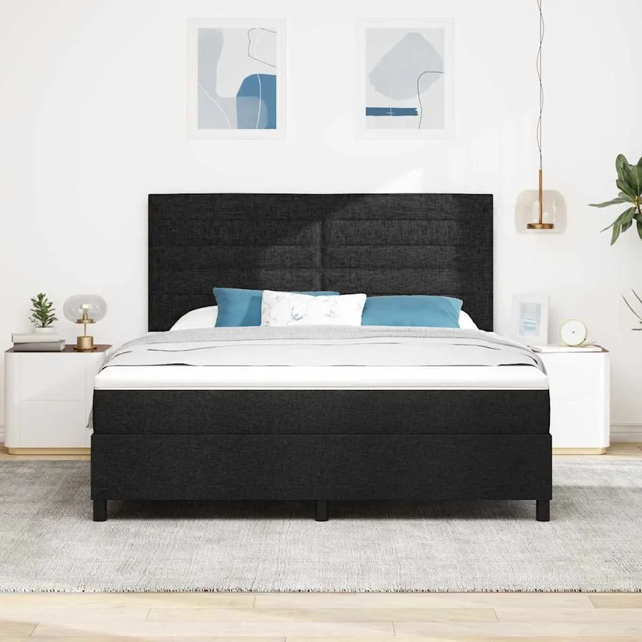 Lit à ressorts avec matelas Noir 180 x 200 cm tissu - 3