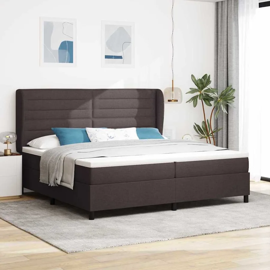 Lit à ressorts avec matelas Marron foncé 200 x 200 cm tissu