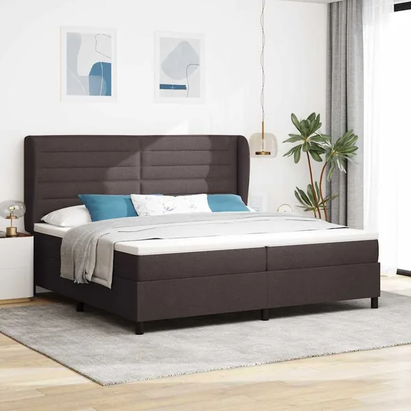 Lit à ressorts avec matelas Marron foncé 200 x 200 cm tissu