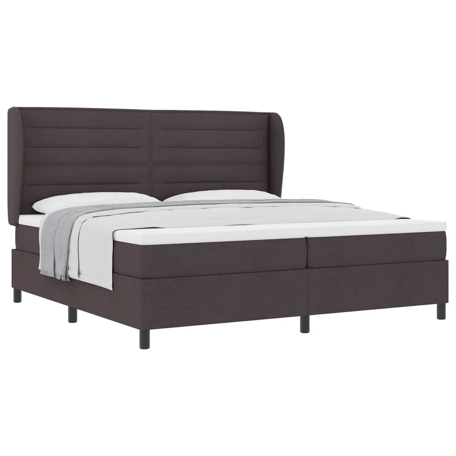 Lit à ressorts avec matelas Marron foncé 200 x 200 cm tissu - 2