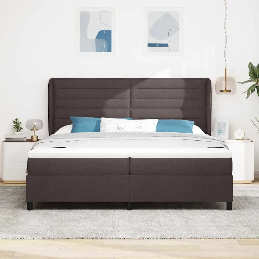 Lit à ressorts avec matelas Marron foncé 200 x 200 cm tissu - 3