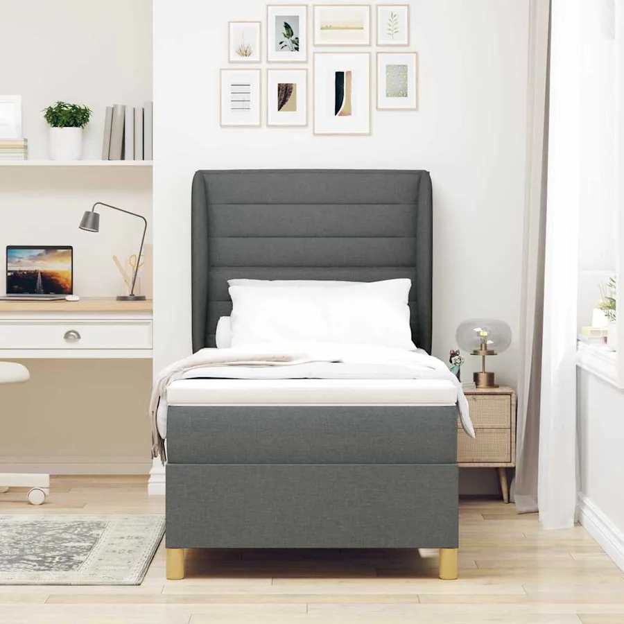 Lit à ressorts avec matelas Gris foncé 190 x 90 cm tissu - 3