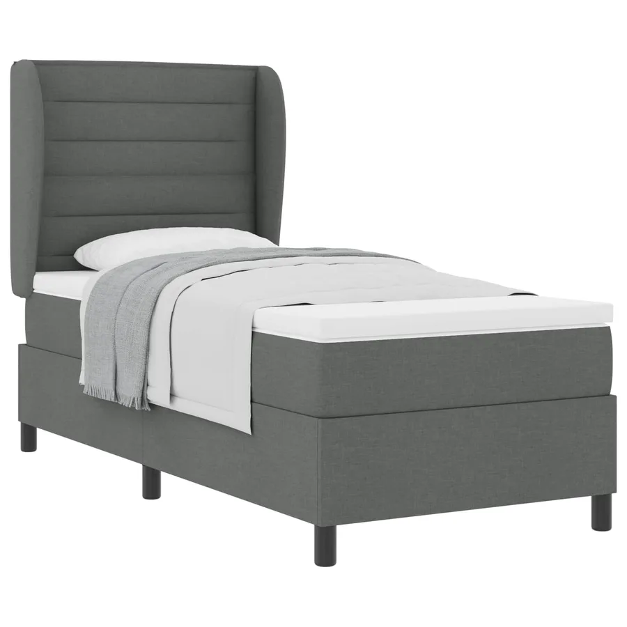 Lit à ressorts avec matelas Gris foncé 90 x 190 cm tissu - 2