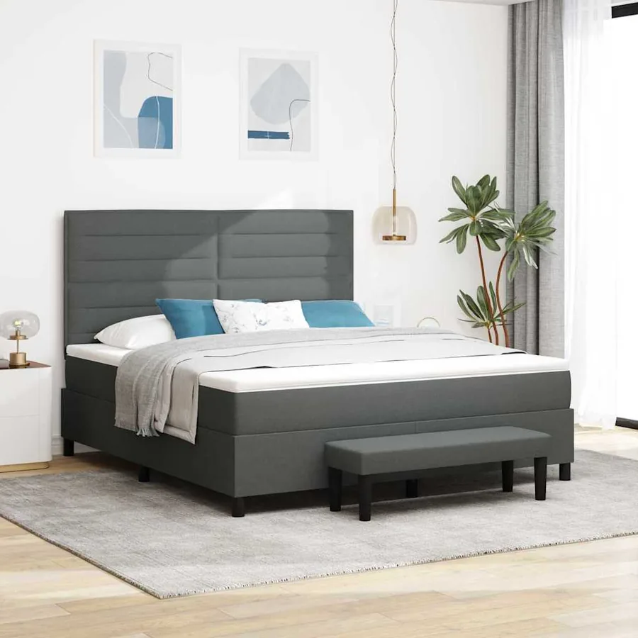 Lit à ressorts avec tête de lit Gris foncé 180 x 200 cm tissu