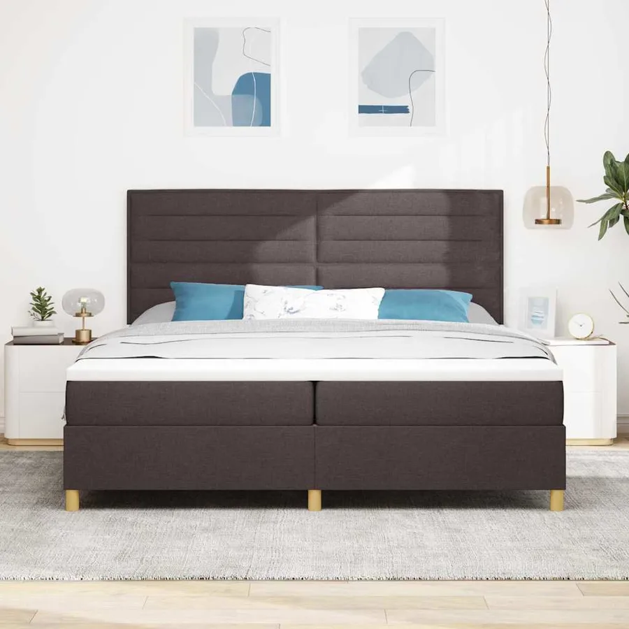 Lit à ressorts avec matelas Marron foncé 200 x 200 cm tissu - 3