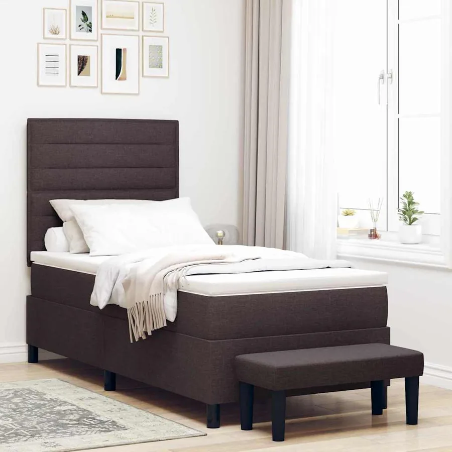 Lit à ressorts avec tête de lit Marron foncé 100 x 200 cm tissu