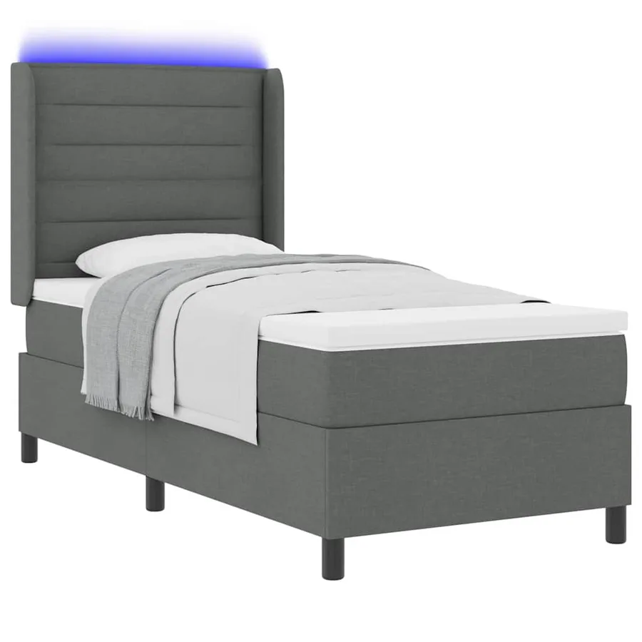 Lit à ressort LED avec matelas Gris foncé 90 x 190 cm tissu - 3