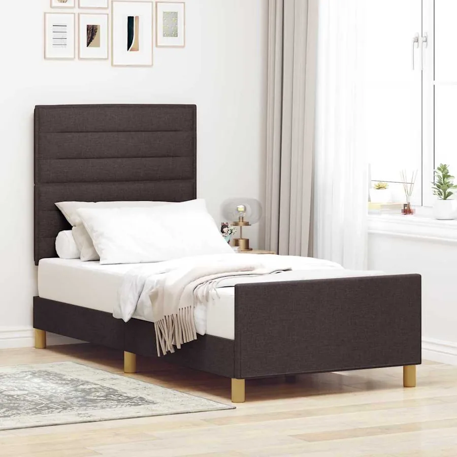 Cadre de lit avec tête de lit Marron foncé 100 x 200 cm tissu