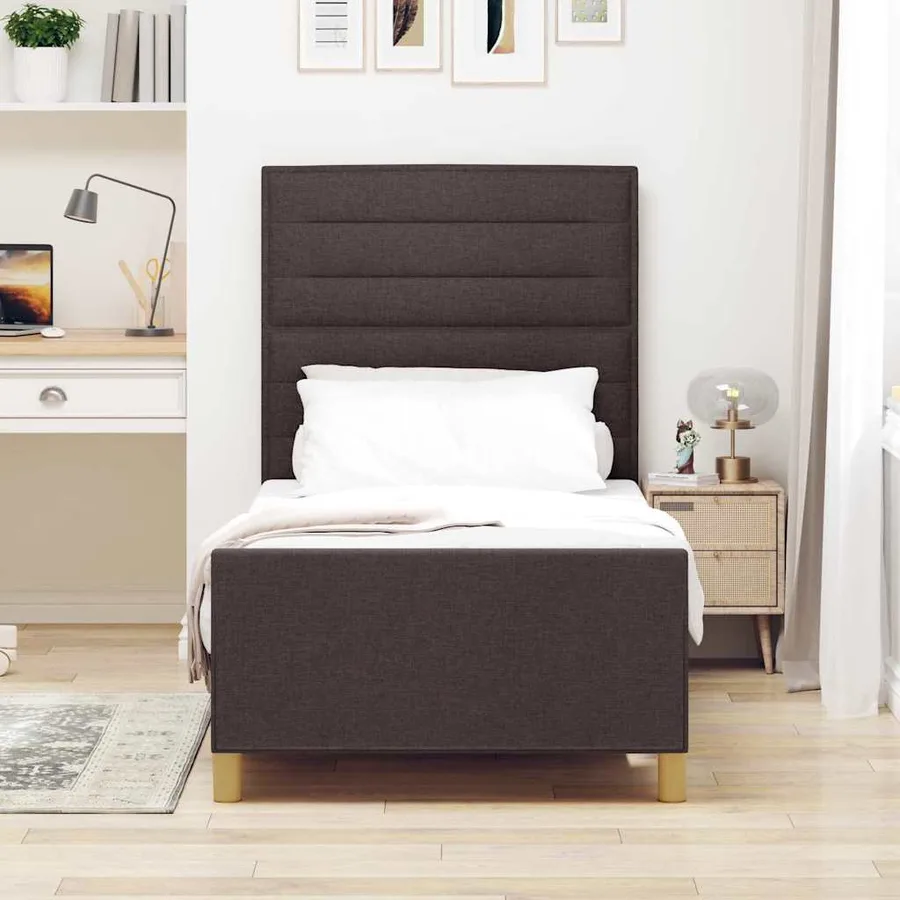 Cadre de lit avec tête de lit Marron foncé 100 x 200 cm tissu - 3