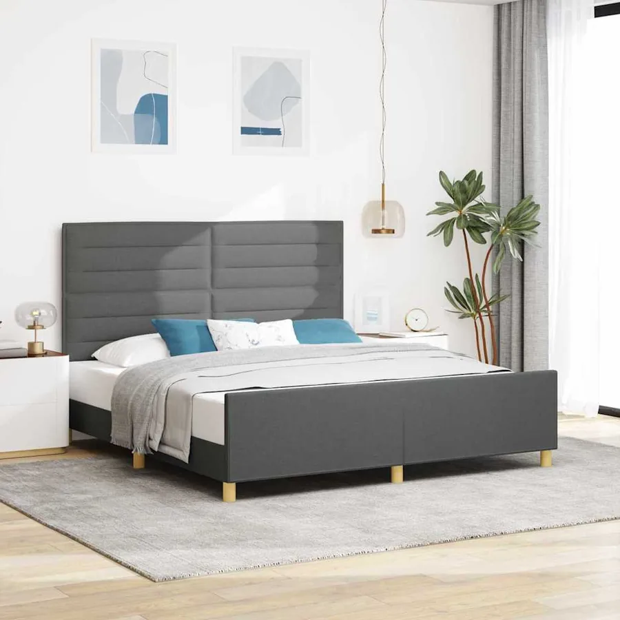 Cadre de lit avec tête de lit Gris foncé 180 x 200 cm tissu