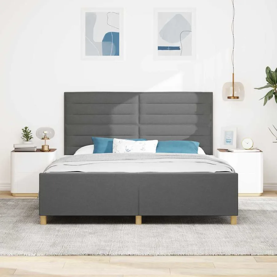 Cadre de lit avec tête de lit Gris foncé 180 x 200 cm tissu - 3