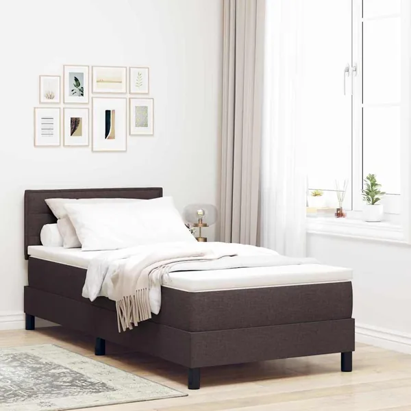Lit à ressorts avec tête de lit Marron foncé 90 x 200 cm tissu
