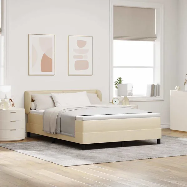 Lit à ressorts avec matelas Crème 140 x 200 cm tissu