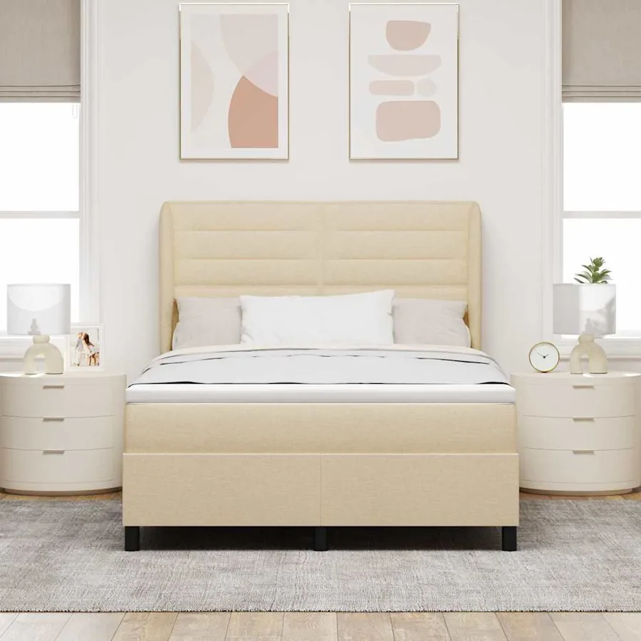 Lit à ressorts avec matelas Crème 140 x 200 cm tissu