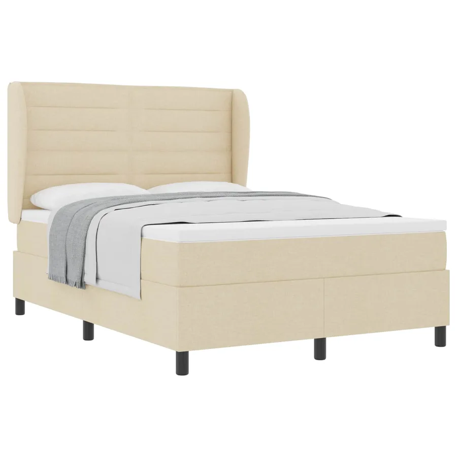 Lit à ressorts avec matelas Crème 140 x 200 cm tissu - 2