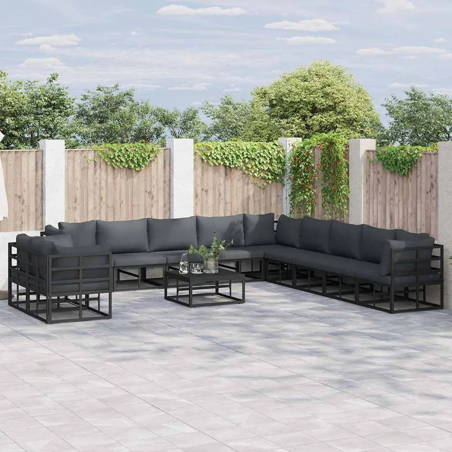 Ensemble de canapé de jardin avec coussin 11 pcs Noir Aluminium
