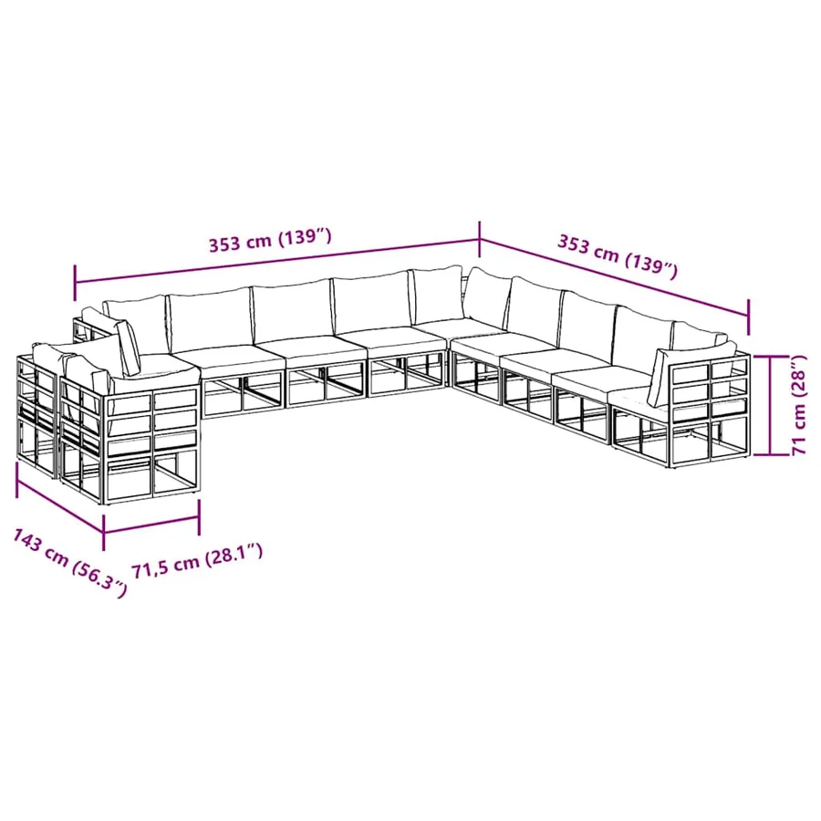 Ensemble de canapé de jardin avec coussin 11 pcs Noir Aluminium - 13