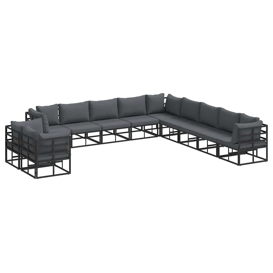 Ensemble de canapé de jardin avec coussin 11 pcs Noir Aluminium - 2