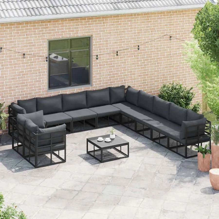 Ensemble de canapé de jardin avec coussin 11 pcs Noir Aluminium - 5
