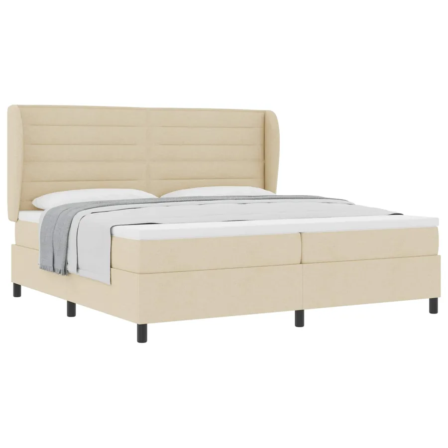 Lit à ressorts avec matelas Crème 200 x 200 cm tissu - 2