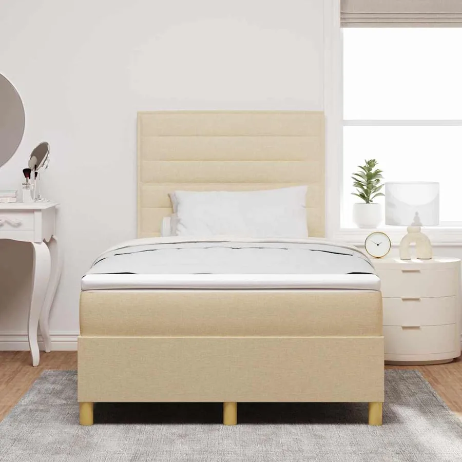Lit à ressorts avec matelas Crème 120 x 190 cm tissu - 3