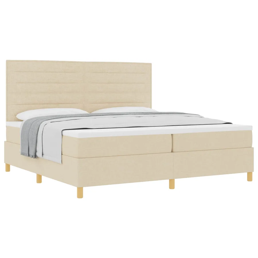 Lit à ressorts avec matelas Crème 200 x 200 cm tissu - 2