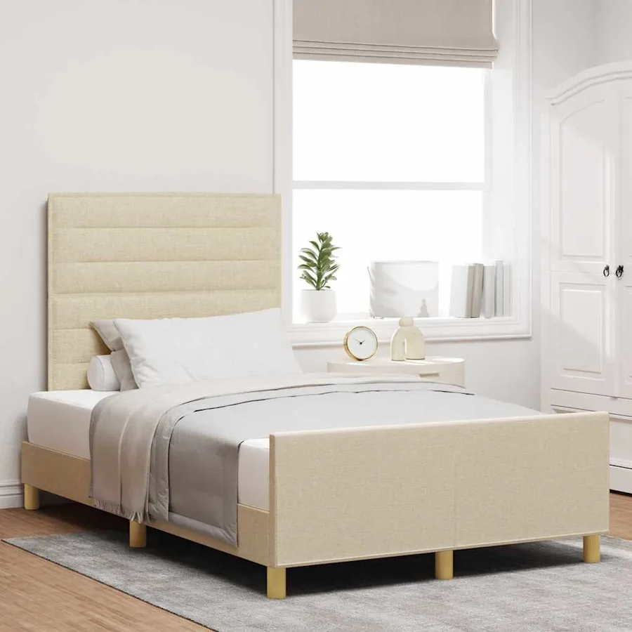 Cadre de lit avec tête de lit Crème 120 x 190 cm tissu