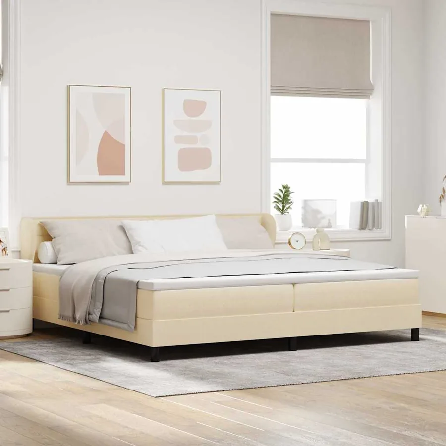 Lit à ressorts avec matelas Crème 200 x 200 cm tissu