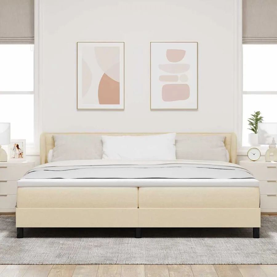 Lit à ressorts avec matelas Crème 200 x 200 cm tissu - 3