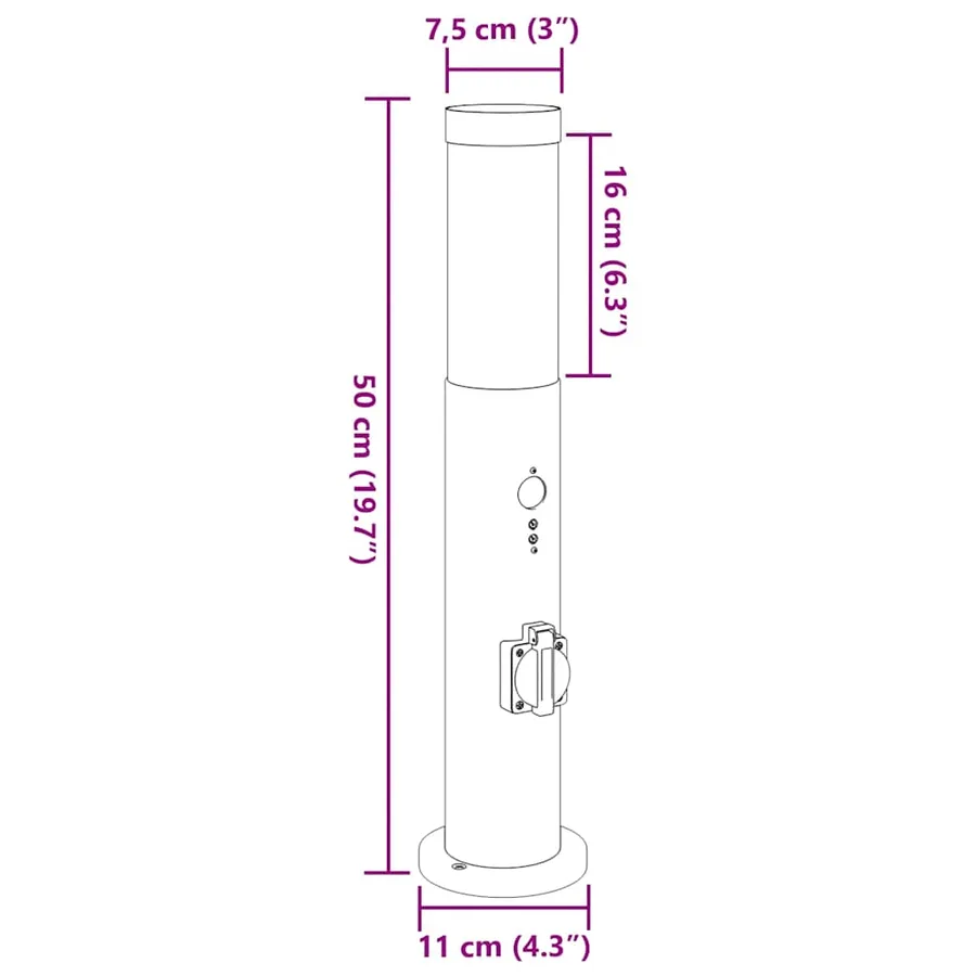 Borne lumineuse avec détecteur et prise 50 cm acier inoxydable IP44 - 13