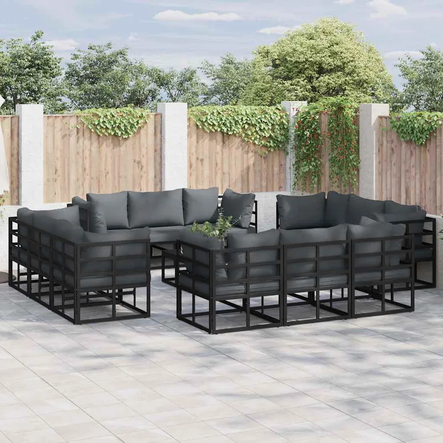 Ensemble de canapé de jardin 12 pcs Noir Métal