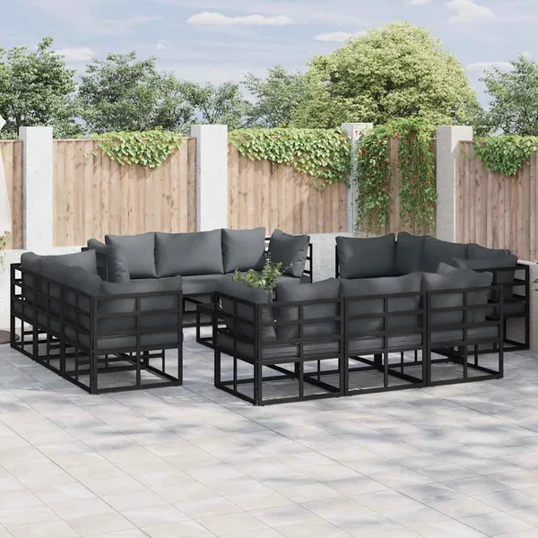 Ensemble de canapé de jardin 12 pcs Noir Métal