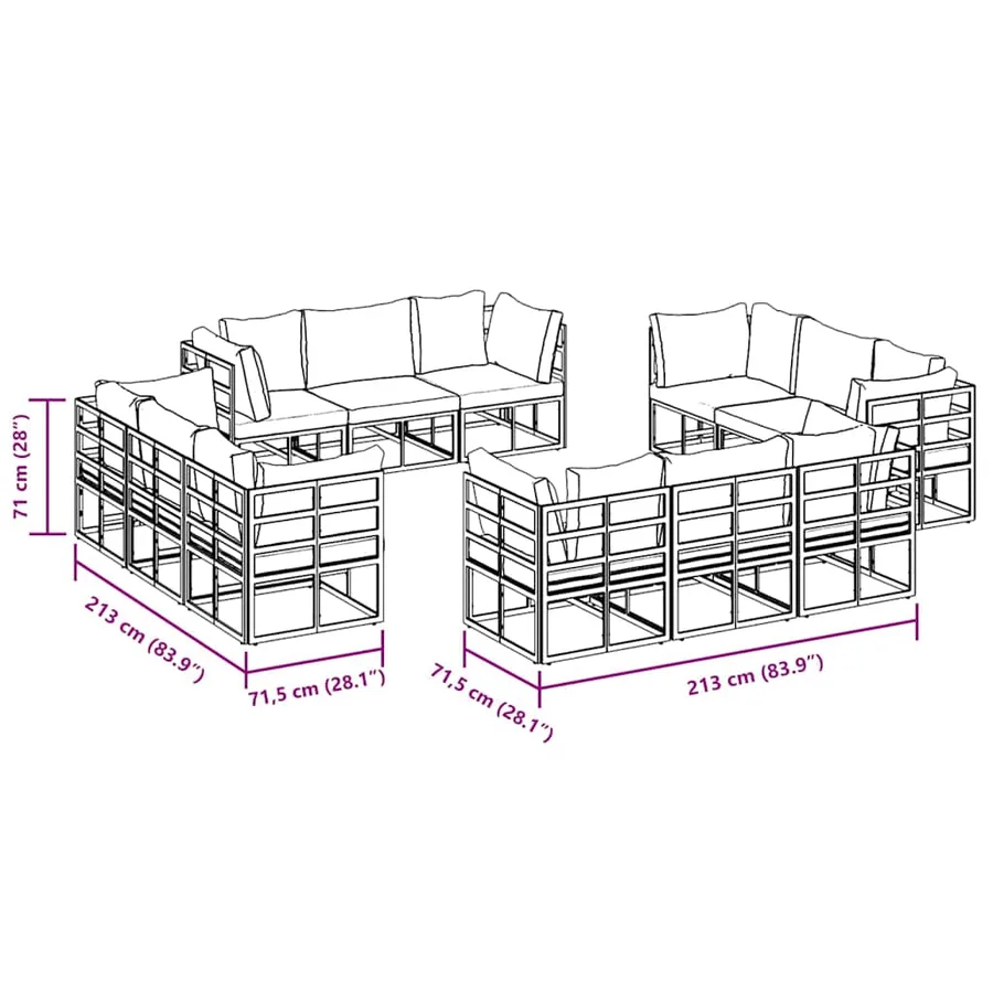 Ensemble de canapé de jardin 12 pcs Noir Métal - 11