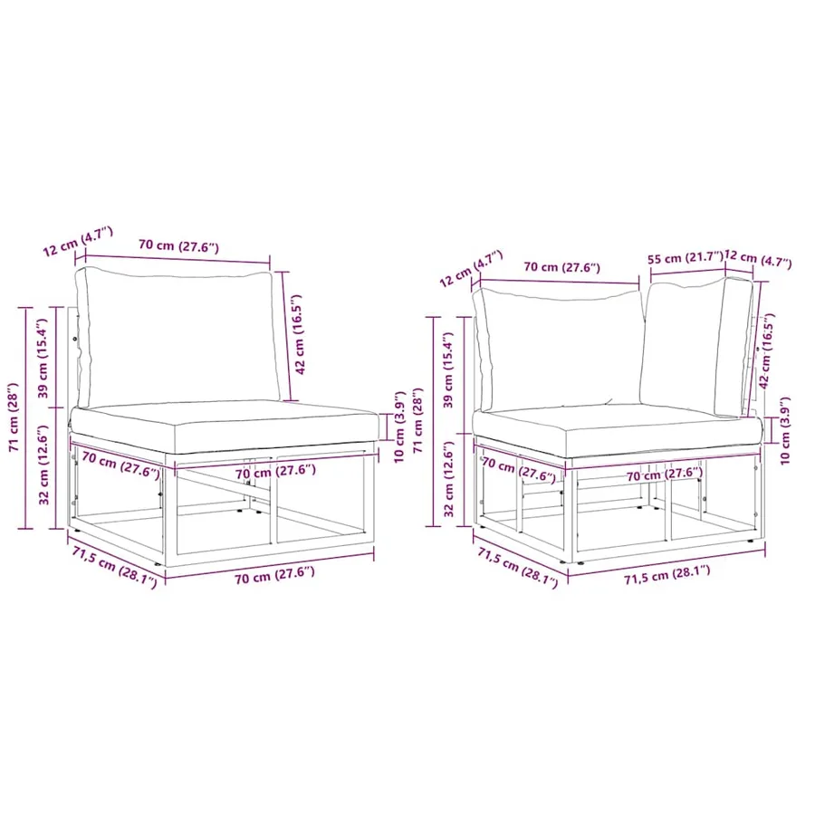 Ensemble de canapé de jardin 12 pcs Noir Métal - 12