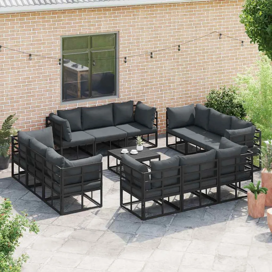 Ensemble de canapé de jardin 12 pcs Noir Métal - 3