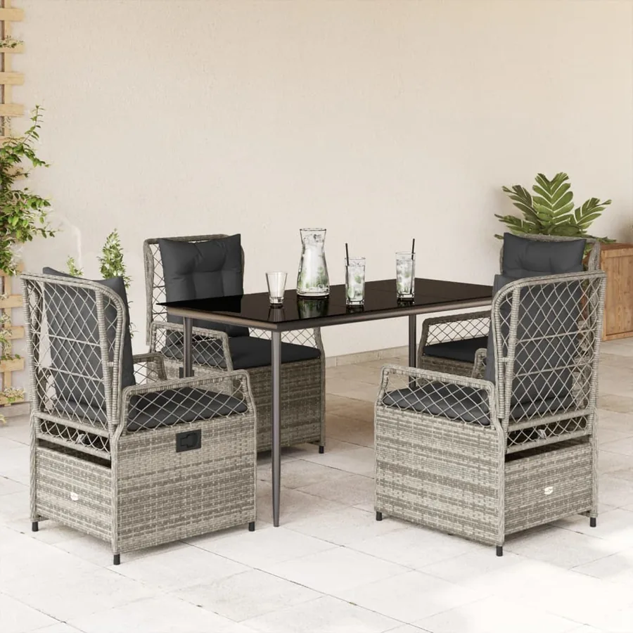 Ensemble à manger de jardin 5 pcs coussins gris résine tressée