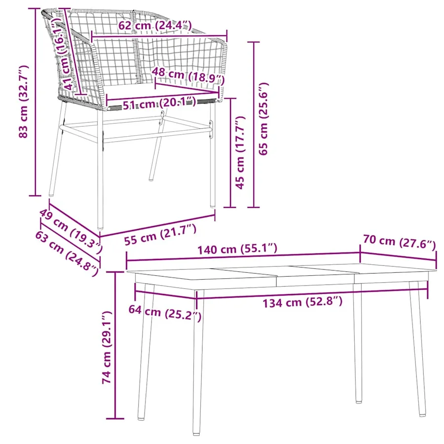 Ensemble à manger jardin coussins 5pcs marron poly rotin verre - 10
