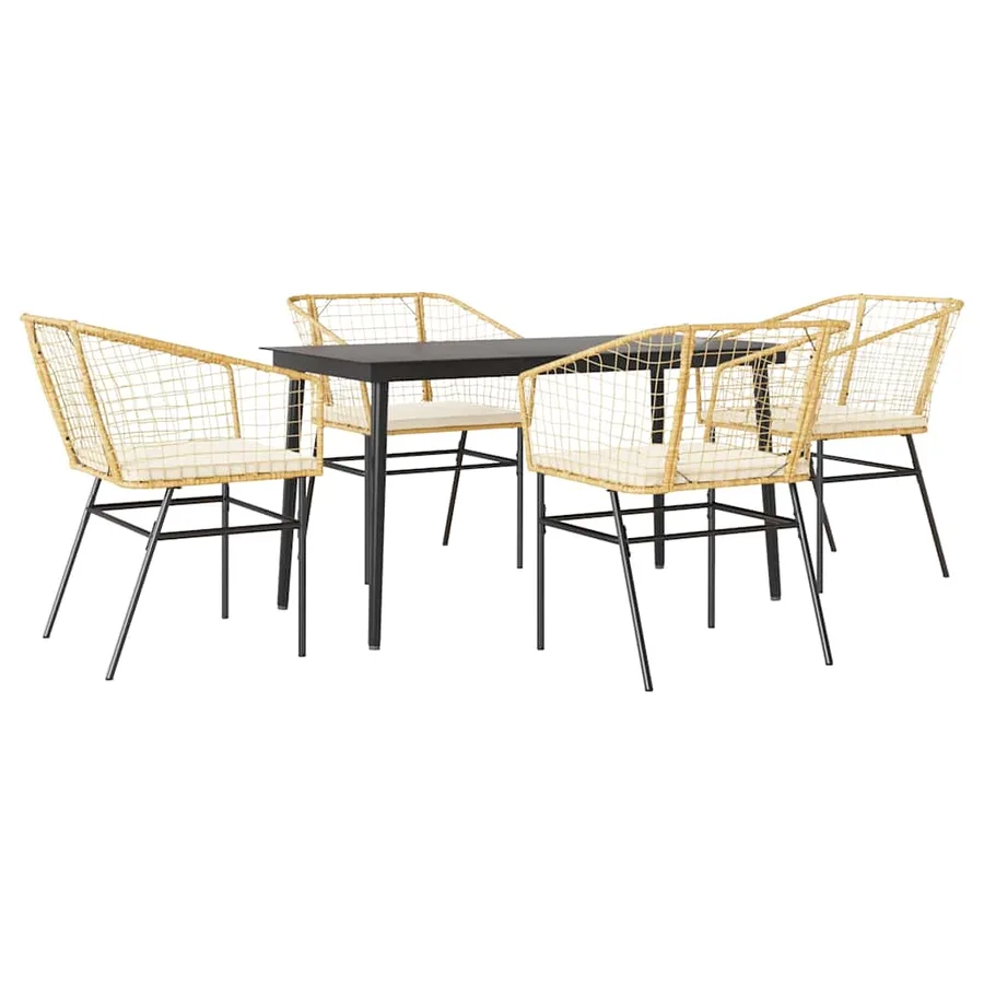 Ensemble à manger jardin coussins 5pcs marron poly rotin verre - 2