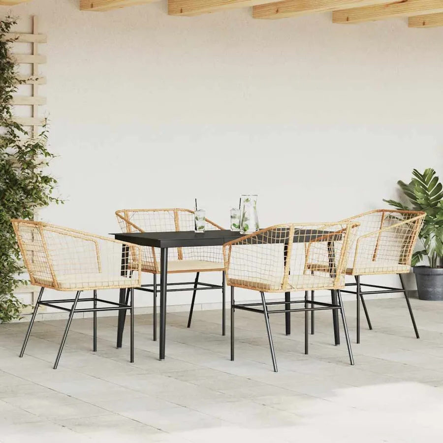 Ensemble à manger jardin coussins 5pcs marron poly rotin verre - 3