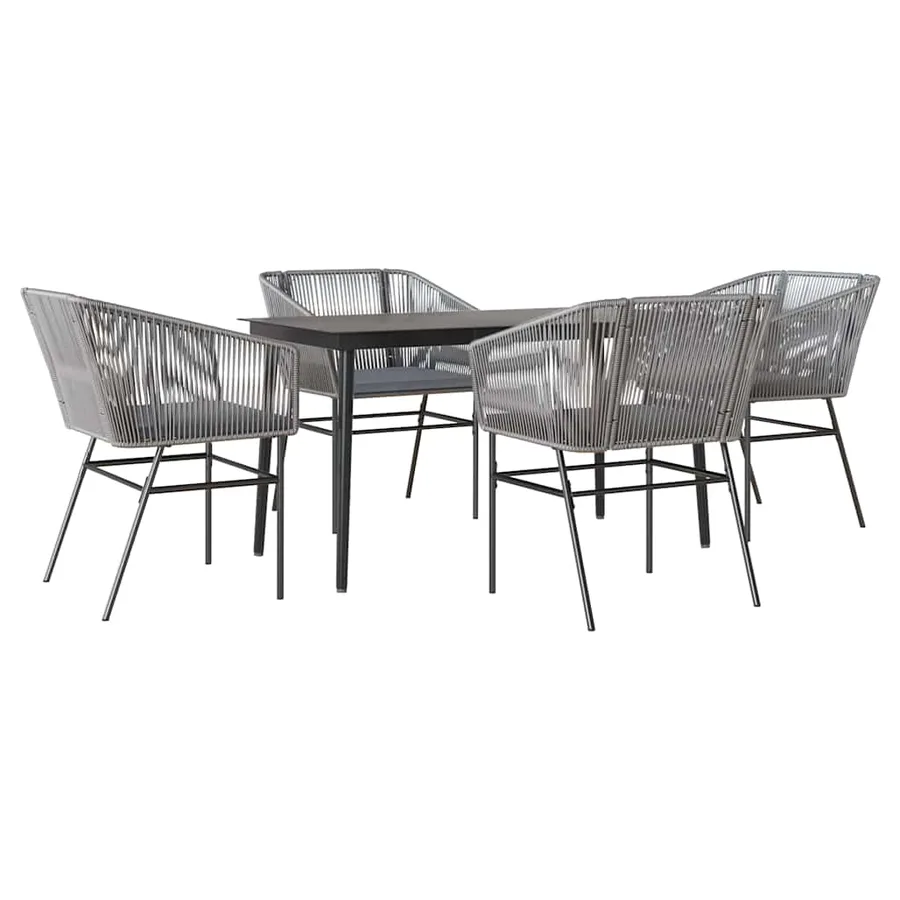 Ensemble à manger jardin coussins 5 pcs gris poly rotin verre - 2