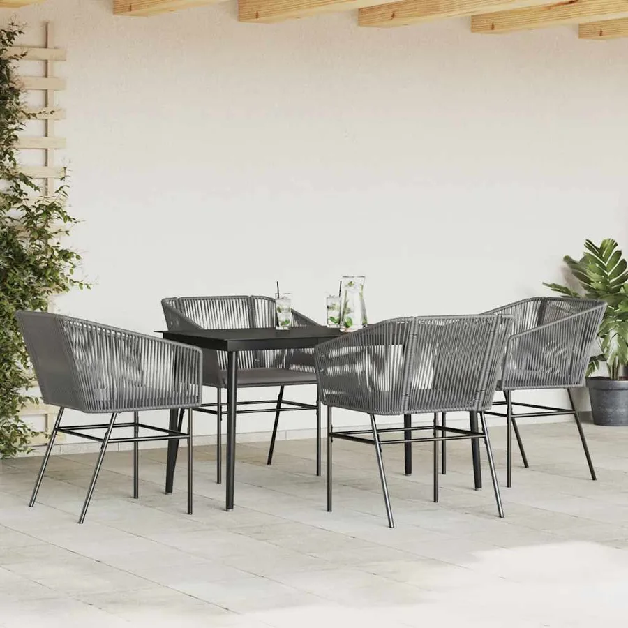 Ensemble à manger jardin coussins 5 pcs gris poly rotin verre - 3