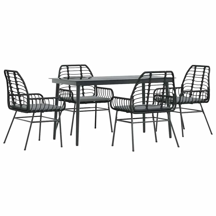 Ensemble à manger de jardin et coussins 5 pcs noir rotin verre - 2