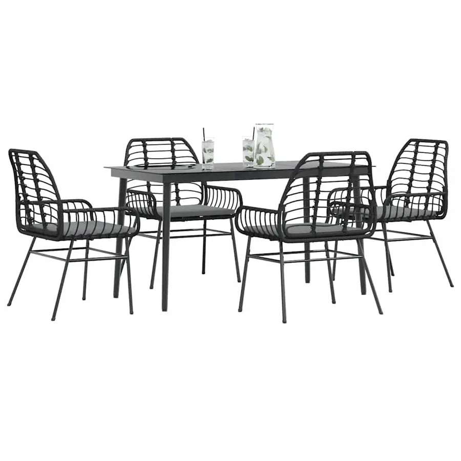 Ensemble à manger de jardin et coussins 5 pcs noir rotin verre - 3