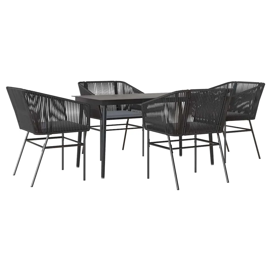 Ensemble à manger de jardin et coussins 5 pcs noir rotin verre - 2