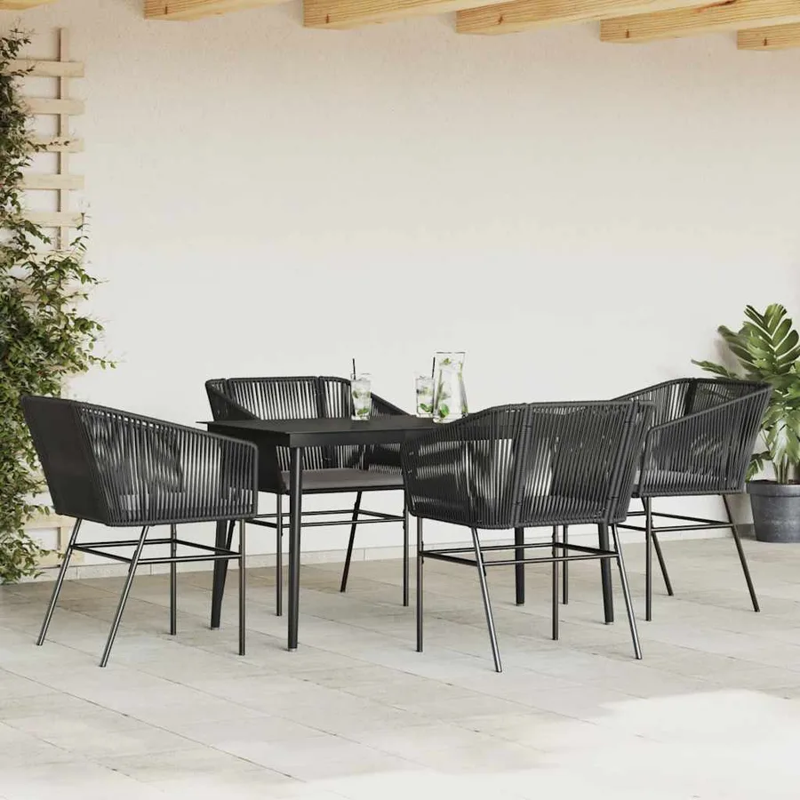 Ensemble à manger de jardin et coussins 5 pcs noir rotin verre - 3