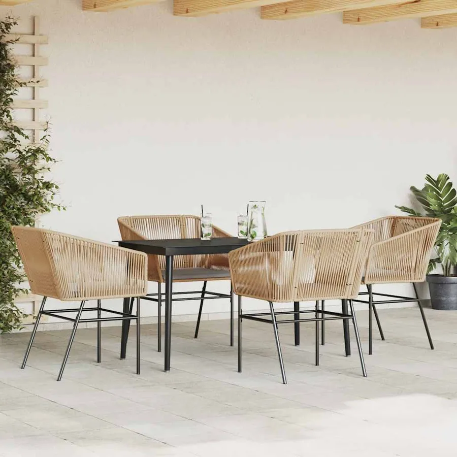 Ensemble à manger jardin coussins 5pcs marron poly rotin verre - 3