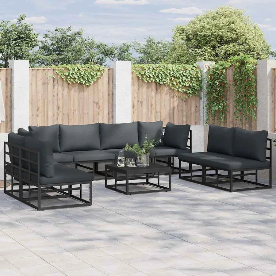 Ensemble de canapé de jardin avec coussin 8 pcs Noir Aluminium